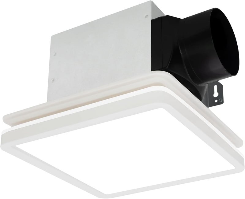 Akicon Bathroom Exhaust Fan with Light, 80CFM 2.0 Sones Exhaust Fan for Bathroom Ceiling, 15W Dimmable 3CCT LED Shower Lights & 3.5W Nightlight Vent Fan for Home, Square, White - Image 1